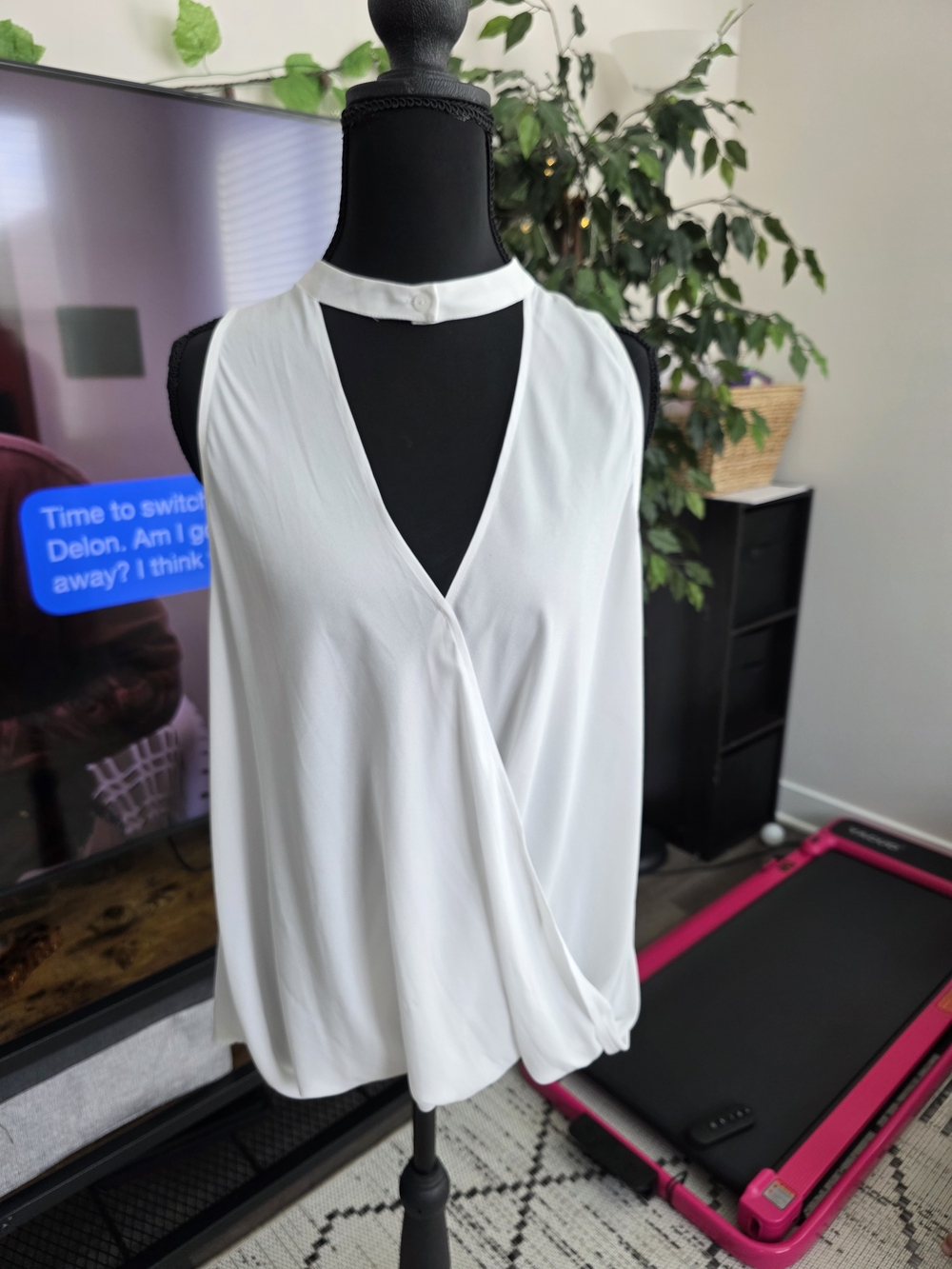 Lush White Draped V-Neck Mock Neck Camisole